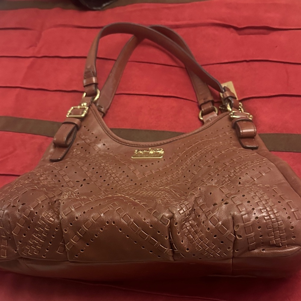 Coach Tan Perforated Leather Shoulder Bag